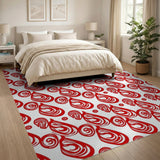 Bold Red Abstract Swirl Area Rug
