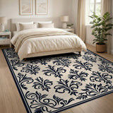 Elegant Fleur-de-Lis Black Ivory Area Rug