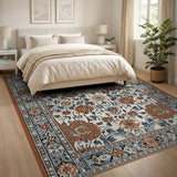 Ivory Blue Rust Traditional Persian Area Rug