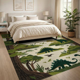 ODIKA Washable Dinosaur Forest Kids Rug, Low Pile Non-Slip Nursery Play Mat