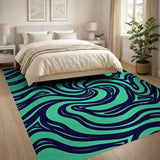 Teal Navy Swirl Abstract Area Rug