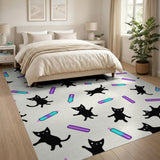 Playful Black Cats Colorful Markers Area Rug