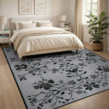 Elegant Black White Floral Lace Area Rug