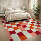 Vibrant Red Orange Pink Checkered Area Rug