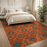 Bold Orange Teal Geometric Southwestern Rug