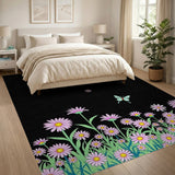 Vibrant Pink Daisy Meadow with Butterflies Rug