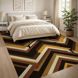 Modern Brown Tan Geometric Zigzag Area Rug