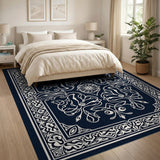 Blue and Teal Ornate Navy Persian Medallion Rug