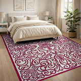 Ornate Red Floral Damask Area Rug