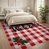 Festive Red Gingham Welcome Holly Rug