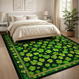 Floral Vintage Lucky Shamrock Clover Green Area Rug