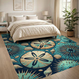 Teal Sea Urchins Sand Dollars Coastal Area Rug