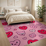 Cute Kawaii Hearts Pink Area Rug
