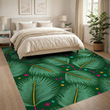 Vibrant Green Palm Frond Rug with Colorful Stars