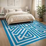 Intricate Blue Maze Labyrinth Area Rug