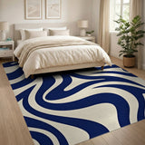 Navy Blue Wavy Abstract Area Rug
