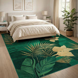 Green Emerald Green Gold Leaf Foliage Area Rug