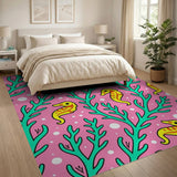 Playful Yellow Seahorse Coral Pink Area Rug