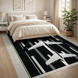 Monochrome Airplane Runway Area Rug