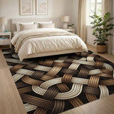 Brown Tan Braided Woven Geometric Area Rug