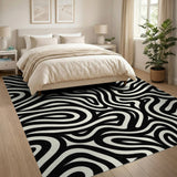 Wavy Black White Abstract Abstract Area Area Rug