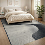 Modern Black White Abstract Wave Rug