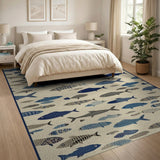 Blue Teal Fish School Coastal Area Rug