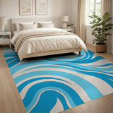 Abstract Area Blue and Teal Wavy Blue Abstract Area Rug