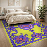 Purple Floral Mandala on Sunny Yellow Persian Rug