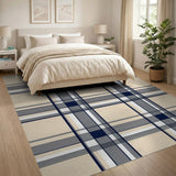 Classic Navy Plaid Beige Area Rug