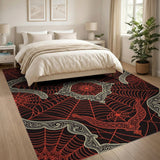 Ornate Red Spider Web Area Rug