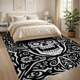 Ornate Skull Black White Area Rug