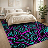 Vibrant Neon Pink Teal Geometric Rug