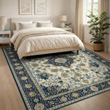 Blue and Teal Navy Persian Floral Medallion Area Rug