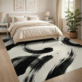 Abstract Black Ink Brush Strokes Area Rug