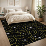 Midnight Gold Swirls Stars Area Rug