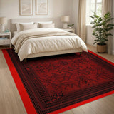 Crimson Red Persian Motif Area Rug