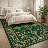 Ornate Emerald Green Gold Border Rug
