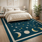 Navy Celestial Constellations Area Rug with Golden Moons