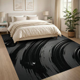 Abstract Black Swirl Brushstroke Area Rug
