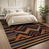 Bold Southwestern Geometric Area Rug in Navy Orange