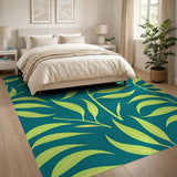 Teal Eucalyptus Leaf Pattern Area Rug