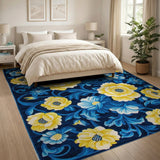 Navy Blue Yellow Floral Vintage Area Rug