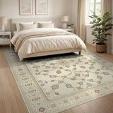 Beige and Neutral Ivory Traditional Persian Floral Medallion Rug