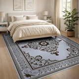 Ornate Grey Baroque Medallion Rug