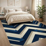 Navy Blue Arrow Zigzag Geometric Area Rug