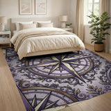 Distressed Vintage Compass Rose Purple Rug