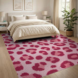 Vibrant Pink Leopard Print Shag Rug