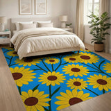 Vibrant Sunflower Blooms Blue Area Rug