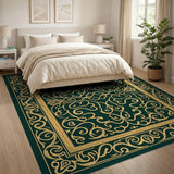 Emerald Green Gold Filigree Persian Area Rug